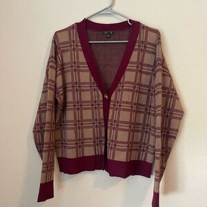 Let’s & Me Plaid V-Neck Sweater - Burgundy and Brown